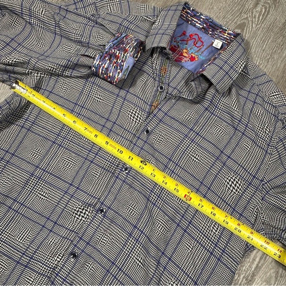 Robert Graham Mens Shirt XL Gray Blue Plaid Bubble Effect Flip Cuff Long Sleeve - Picture 8 of 9